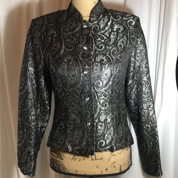 Dress Barn Jackets & Blazers - Silver Black Blazer Jacket Rhinestone Mandarin M